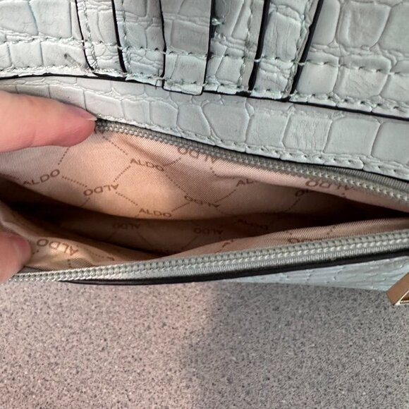 Aldo Glenda Croc Embossed Light Blue Satchel Gold Hardware Detail Shoulder Bag - Picture 9 of 12